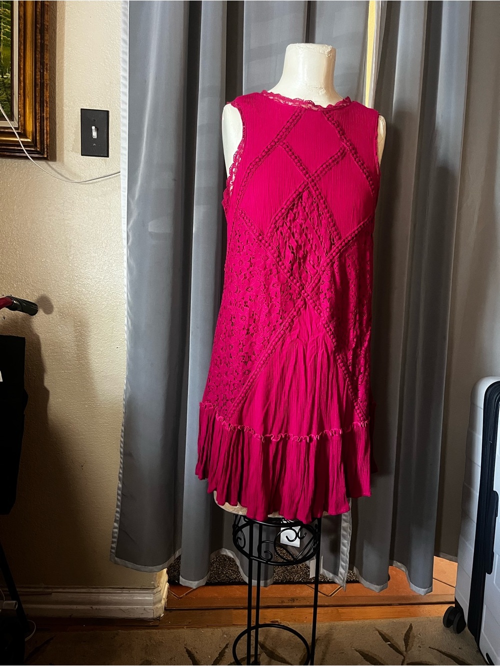 American Rag Fuchsia Sleeveless Crochet-Panel Midi Dress